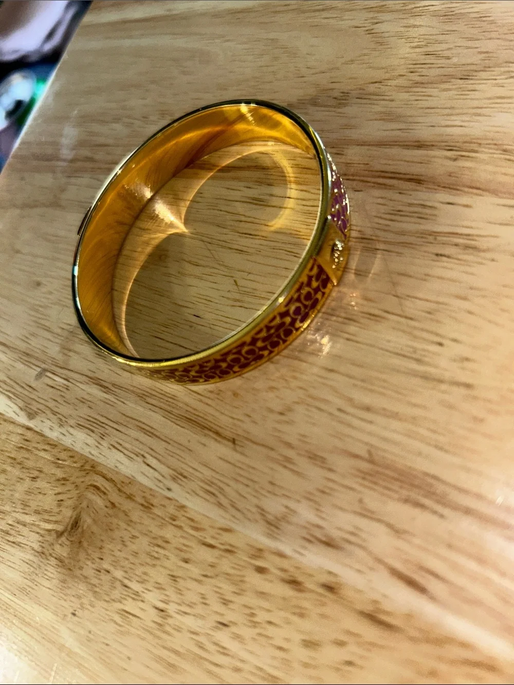 COACH Gold-Tone Pink Enamel Women's Hinged Bangle Bracelet - Picture 4 of 5